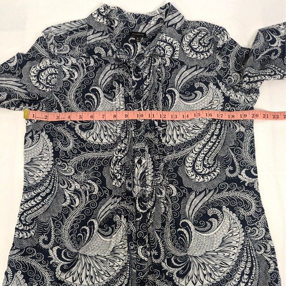 Talbots Womens Medium Navy Blue White Paisley Cotton Pleated Tunic Top Blouse - Picture 9 of 10